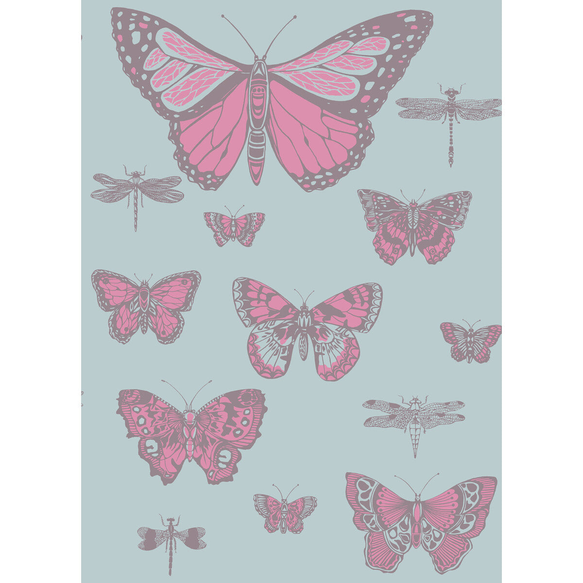 Butterflies & Dragonflies-Pink On Blue