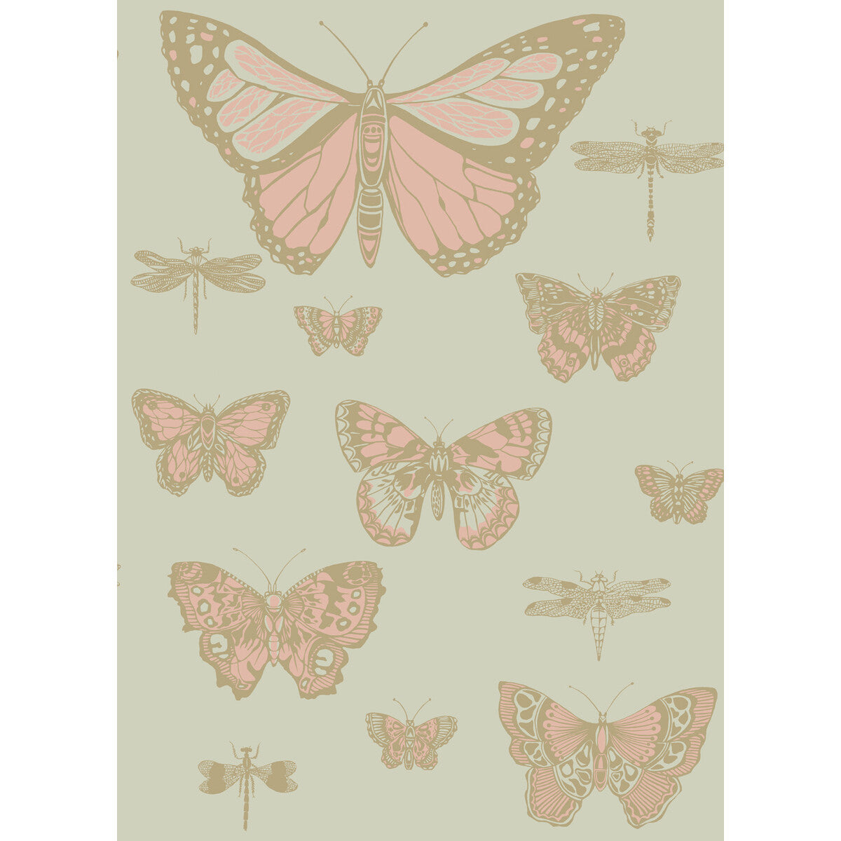 Butterflies & Dragonflies-Pink On Oliv