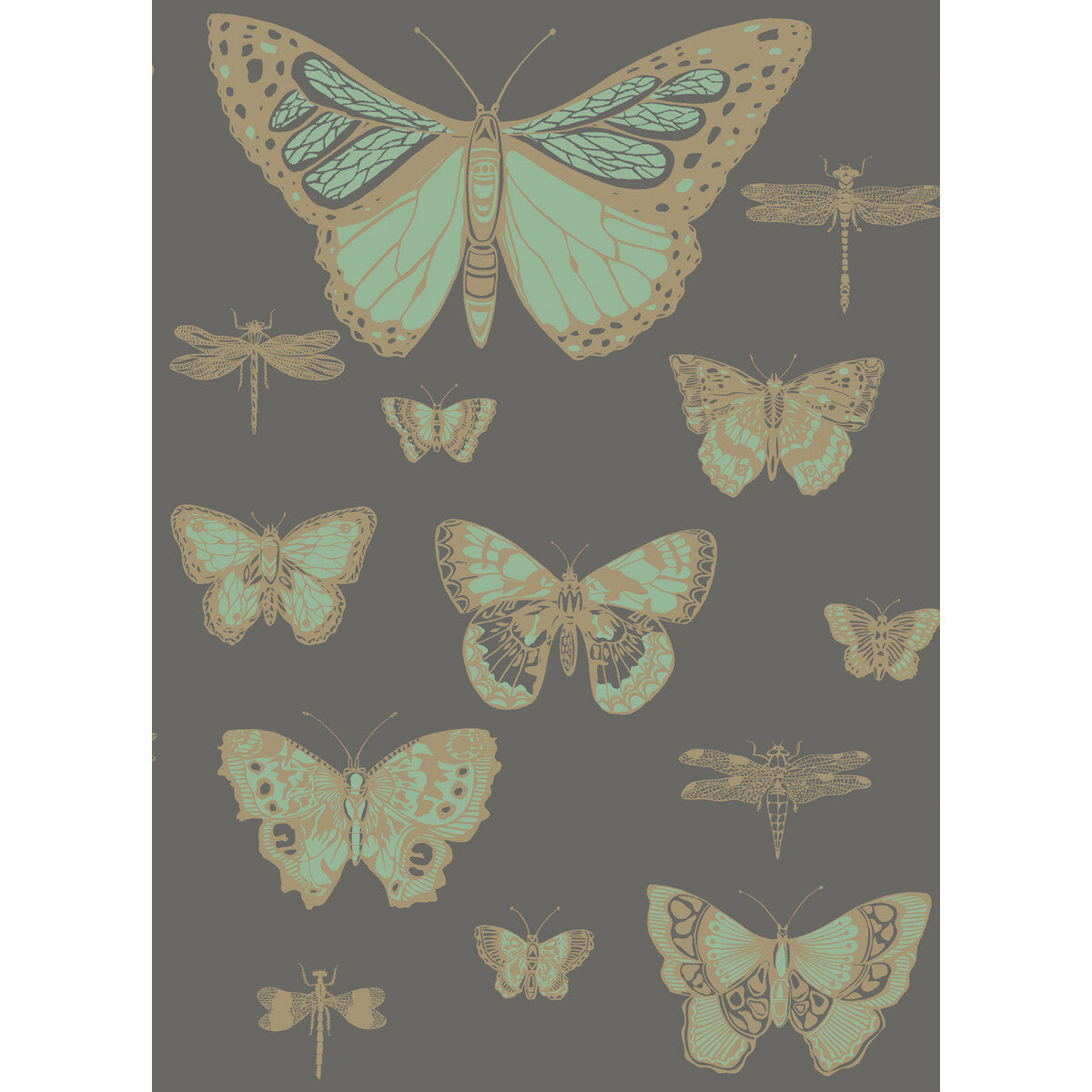 Butterflies & Dragonflies-Green On Char