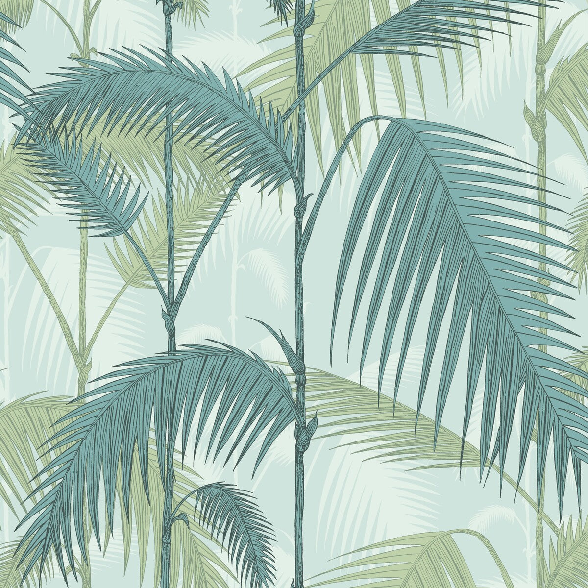 Palm Jungle-Print Room Blue/Mint
