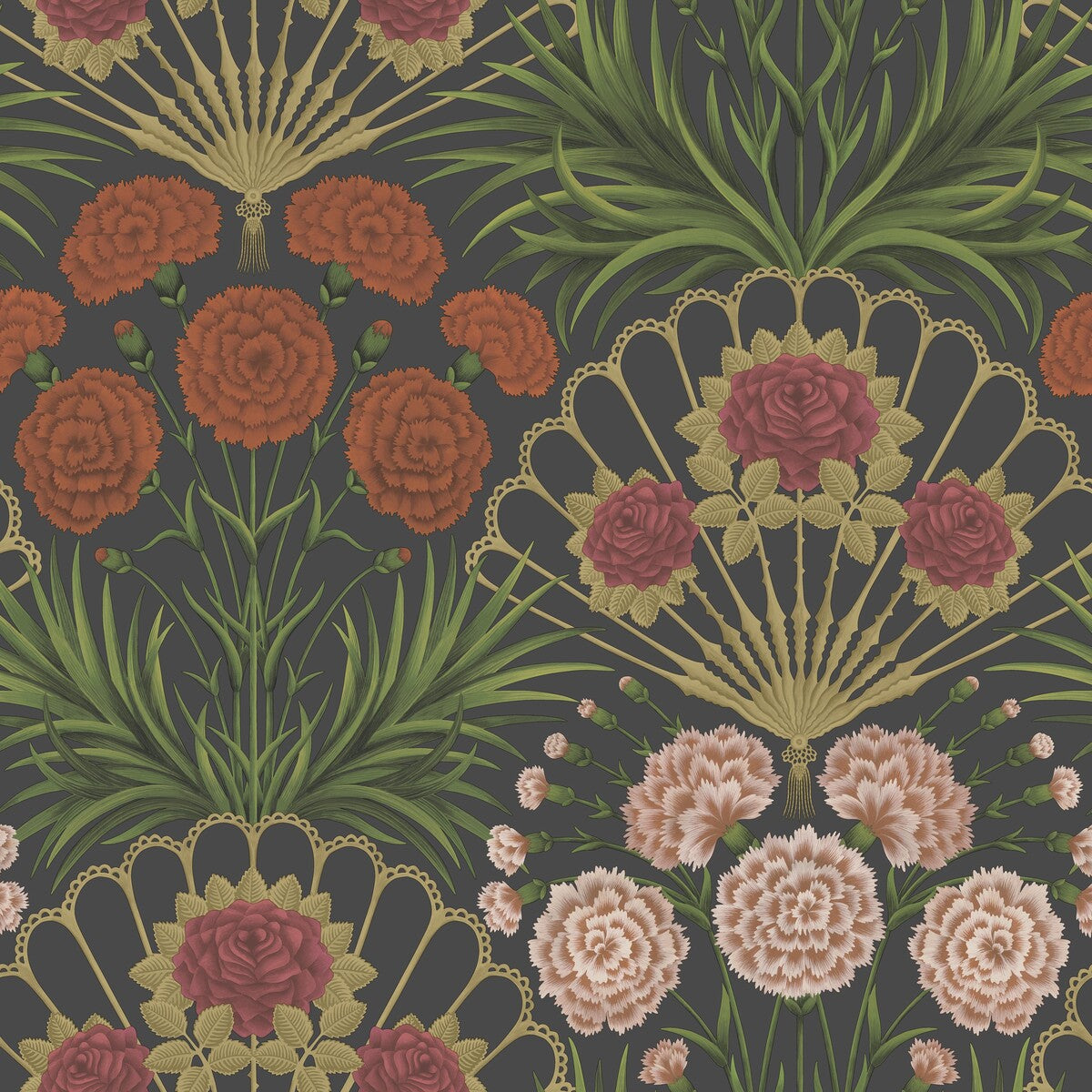 Flamenco Fan-Cerise/Dk Tangerine/Gold/Blk