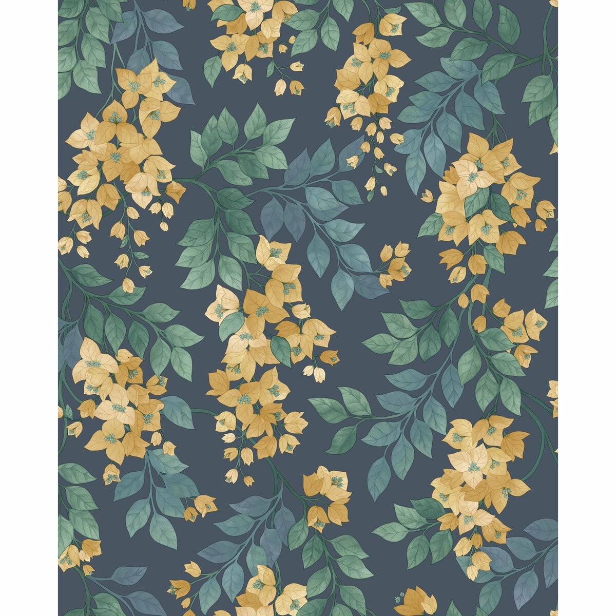 Bougainvillea-Ochre/Viridian/Petrol On Ink