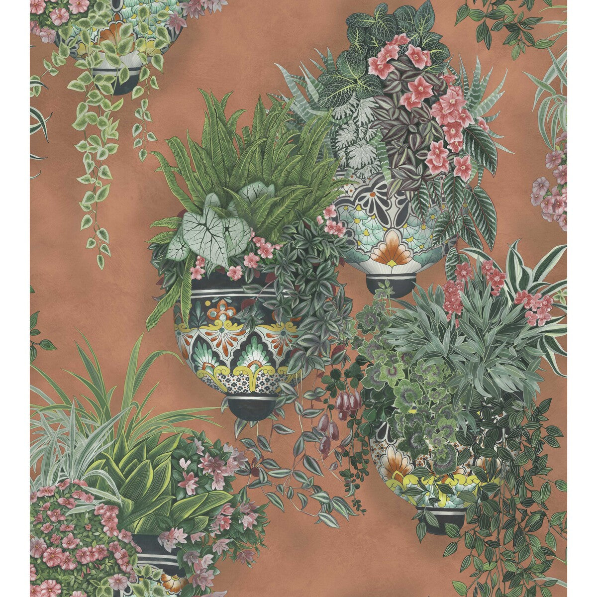Talavera Wp-Rose & Spring Green On Terracotta