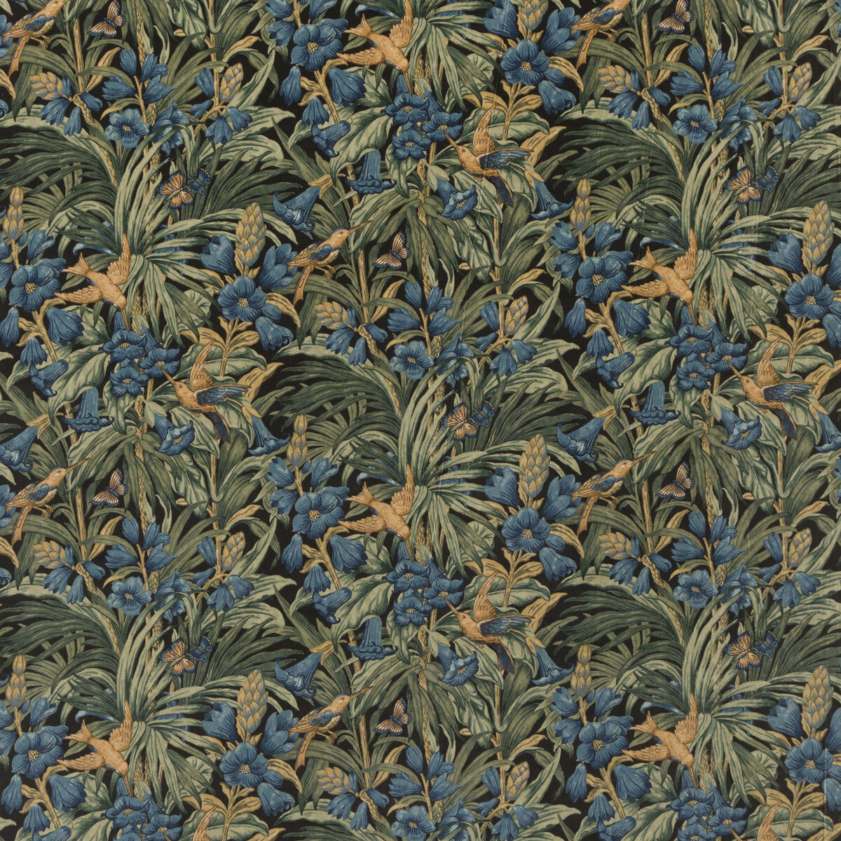 Trumpet Flowers Velvet-Dark Indigo/Teal