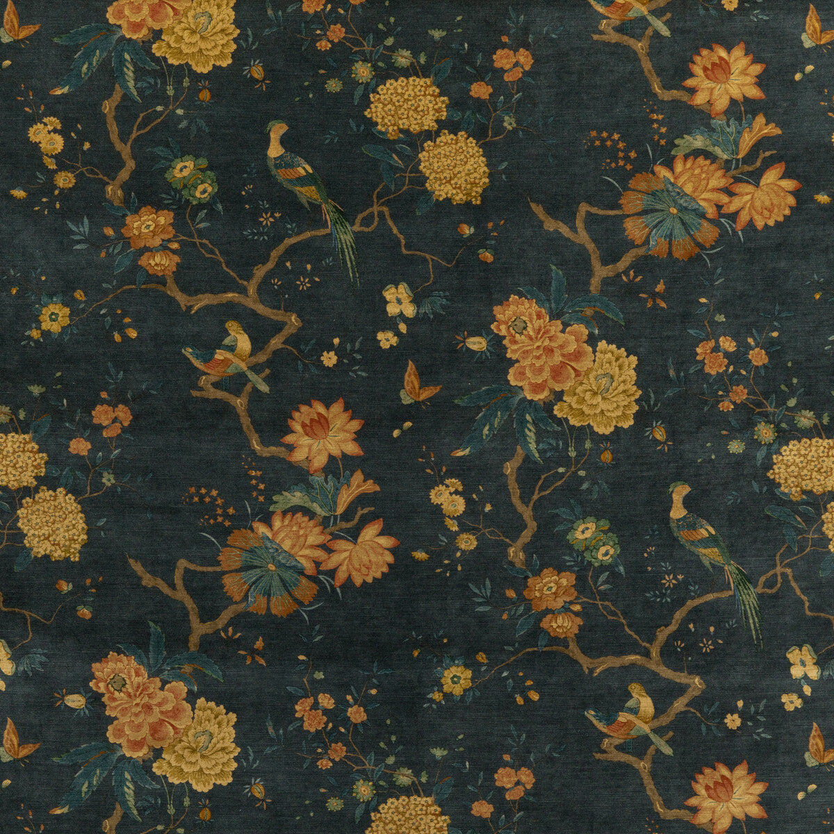Oriental Bird Velvet-Teal