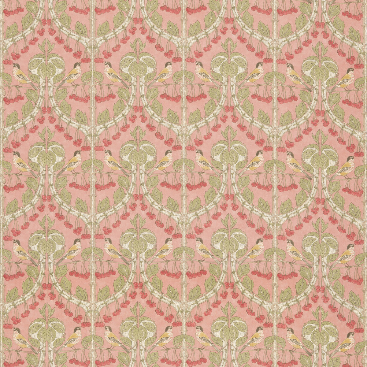 Birds & Cherries Cotton-Coral