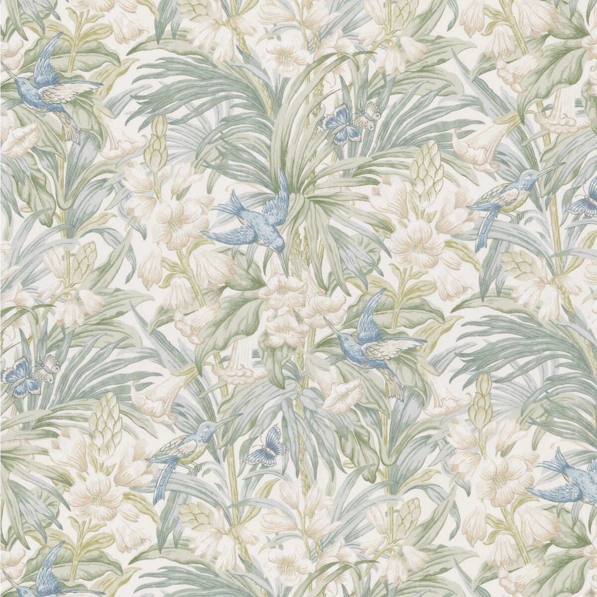 Trumpet Flowers Cotton-Blue/Green