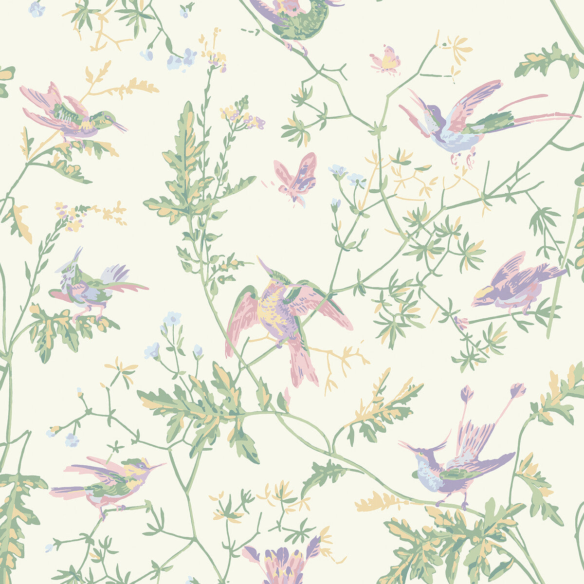 Hummingbirds Cotton Print-Blush/Sage
