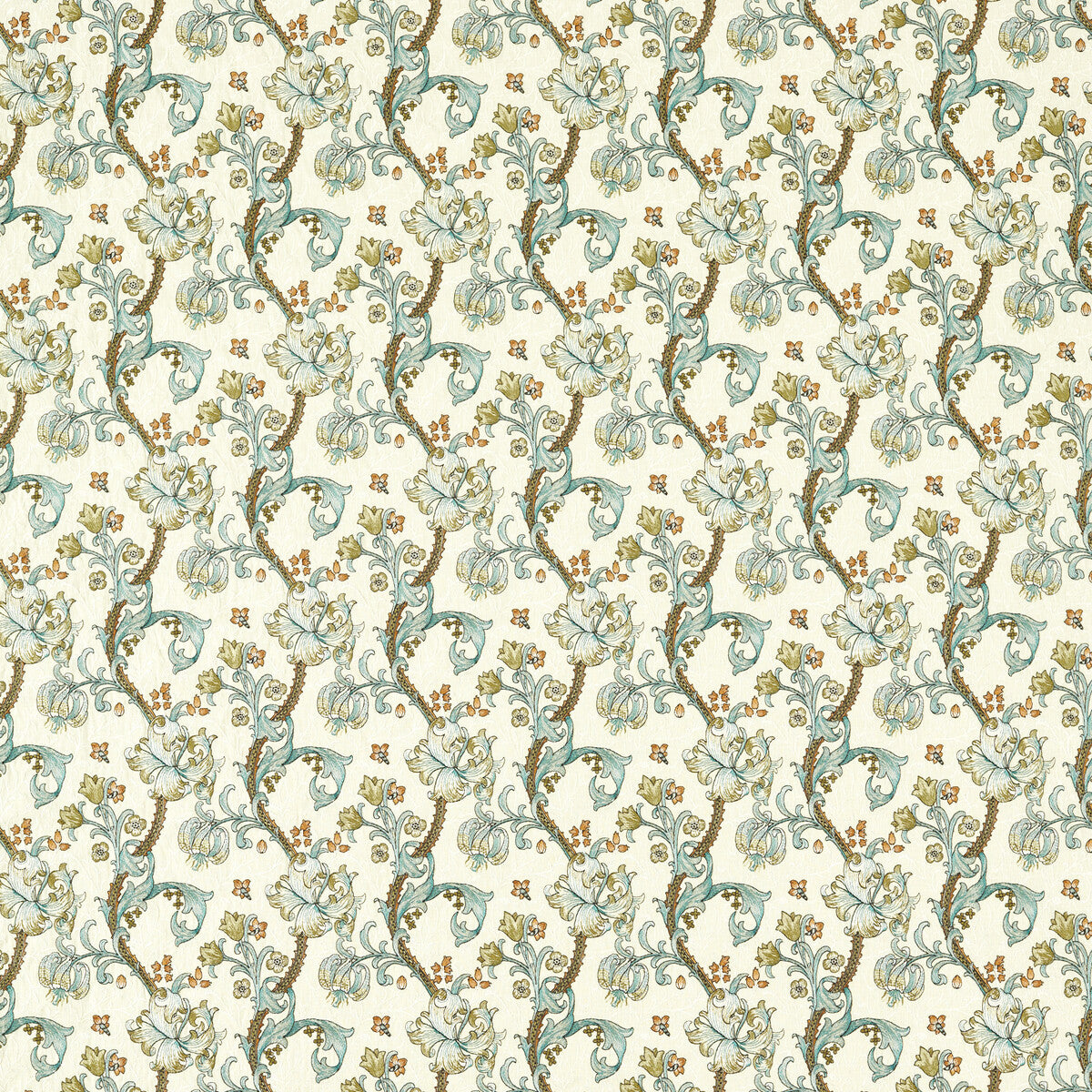 Golden Lily Embroidery-Linen/Teal