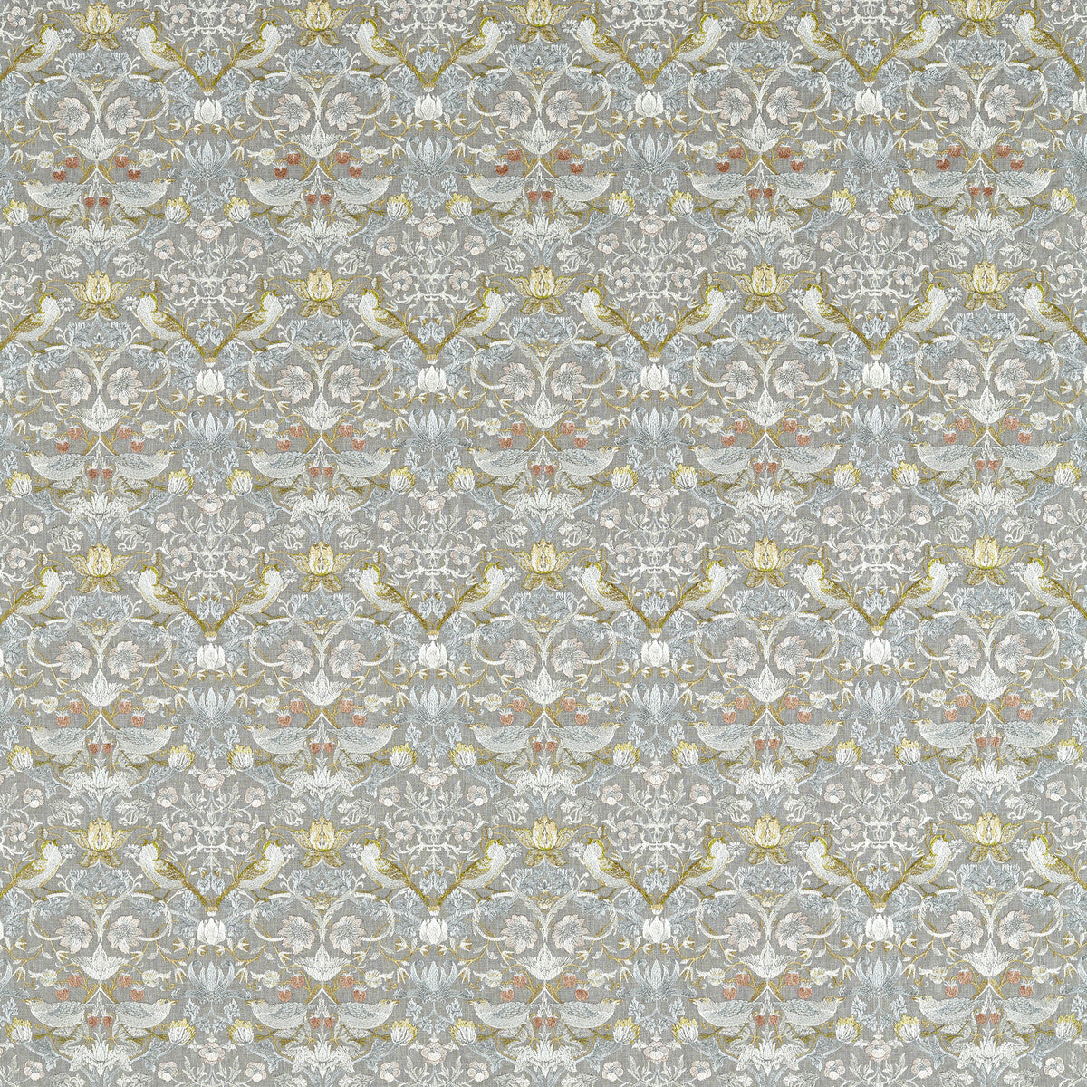 Strawberry Thief Embroidery-Slate/Blush