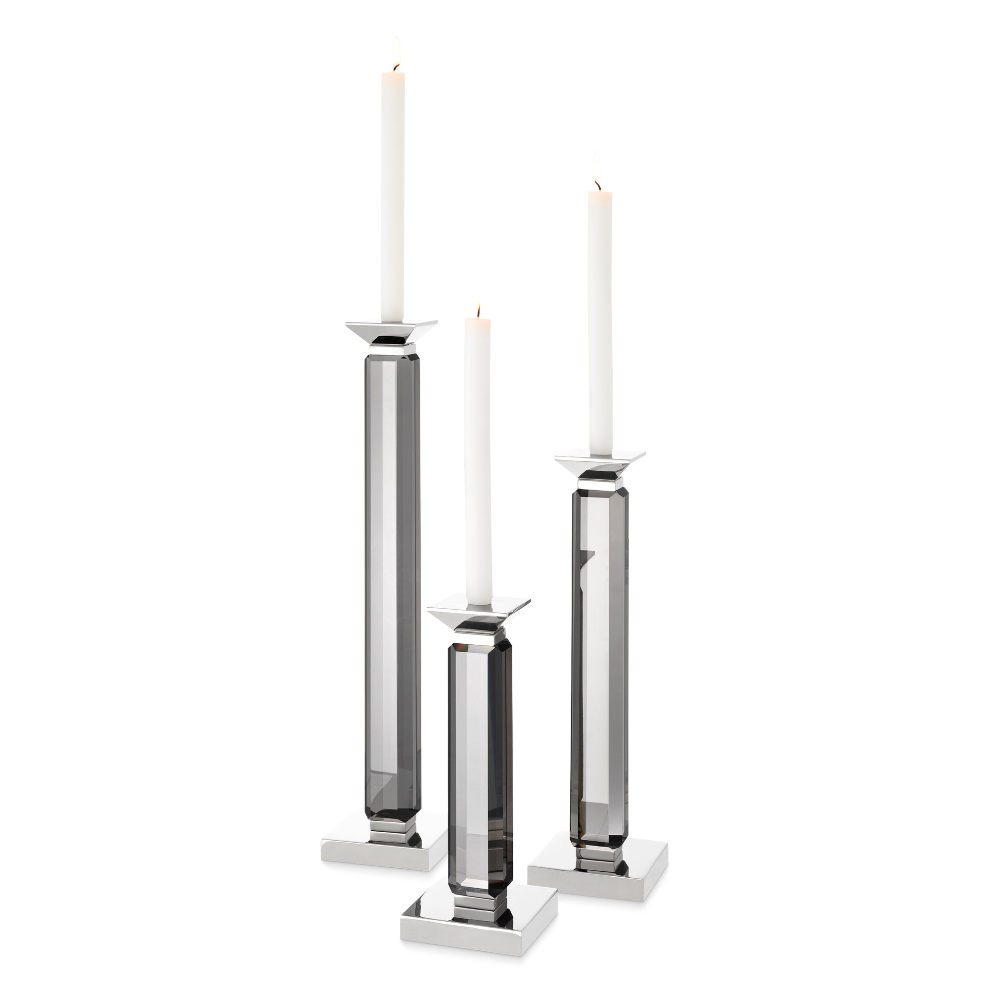 112081 - Candle Holder Livia nickel finish smoke set of 3