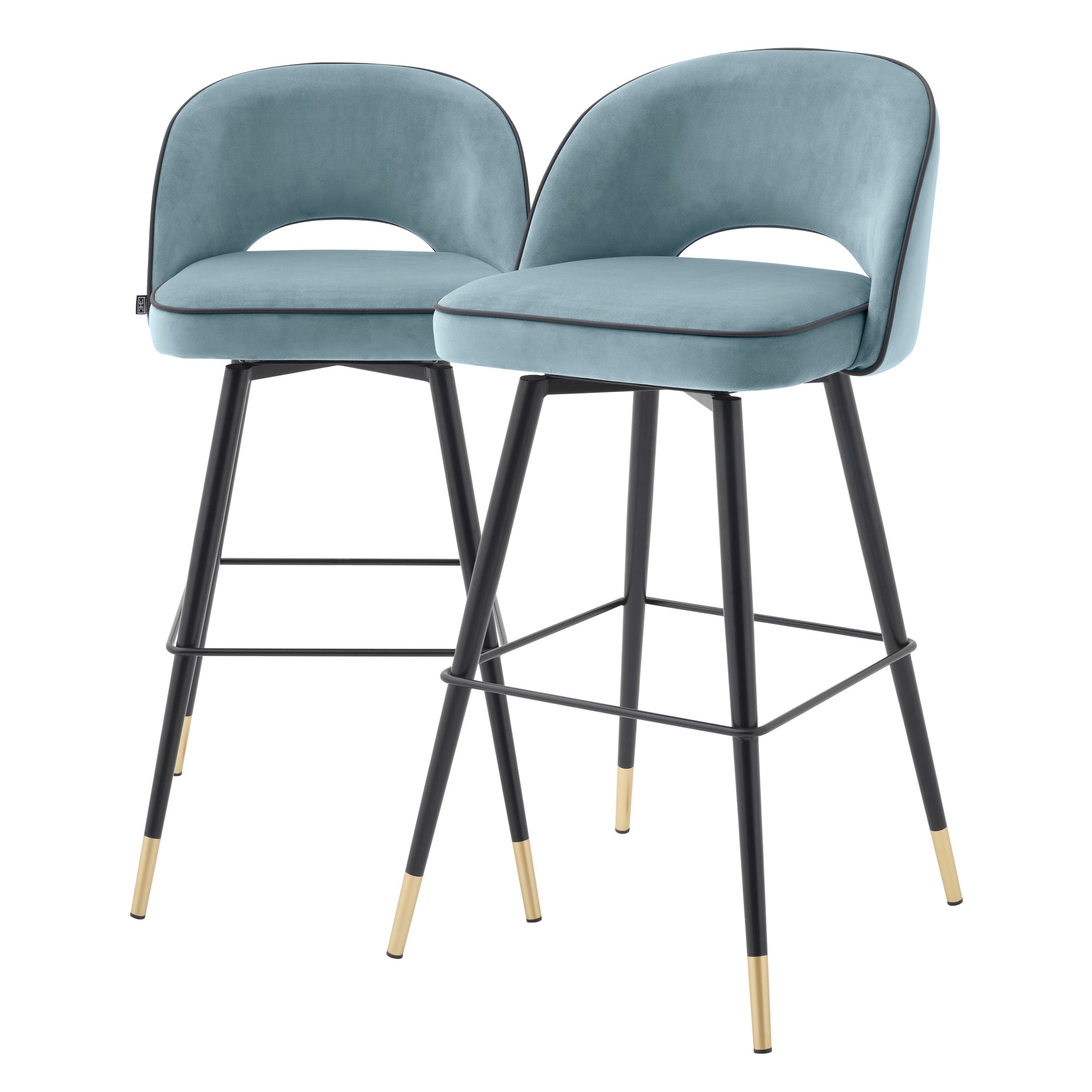 A114316 - Bar Stool Cliff savona blue velvet set of 2