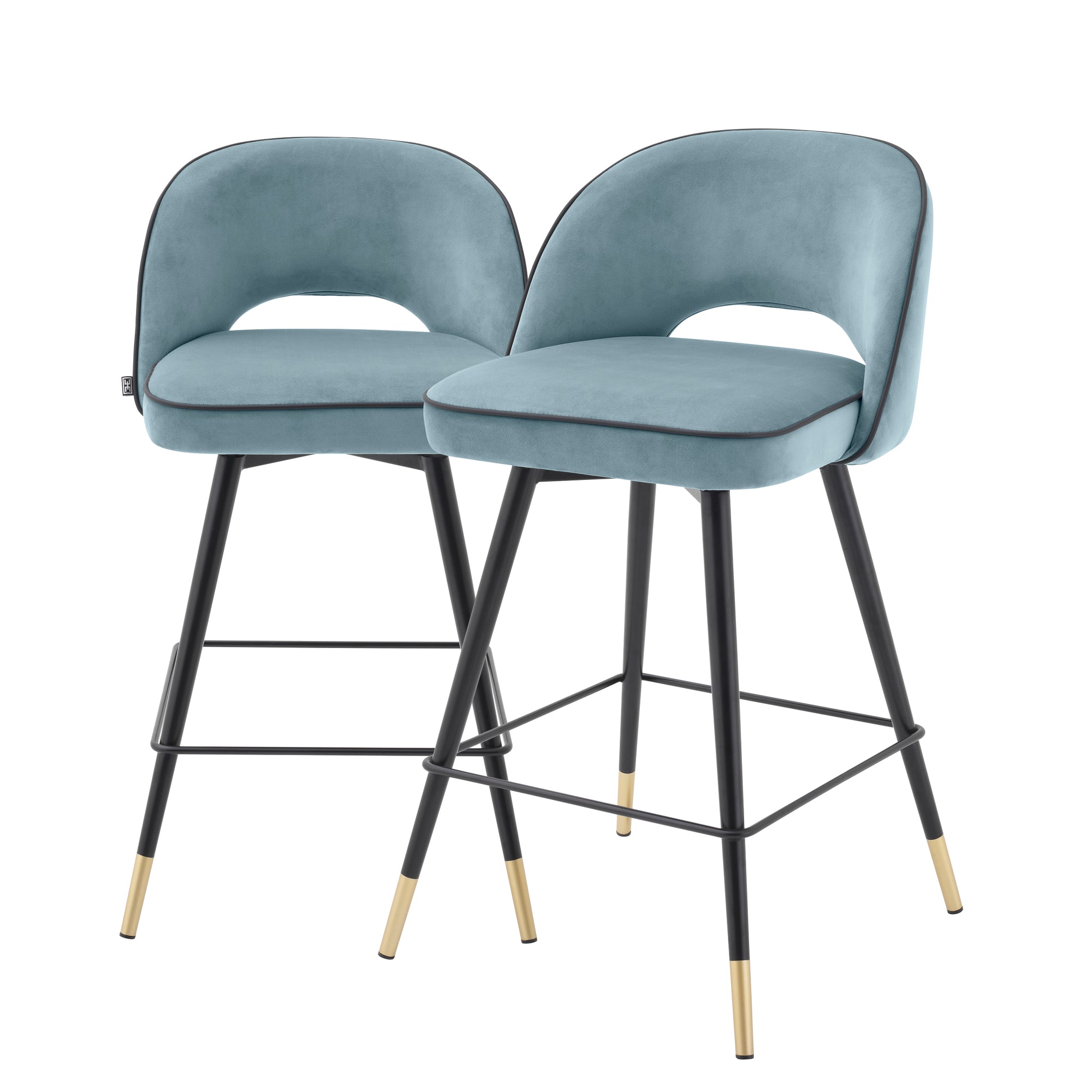 A114323 - Counter Stool Cliff savona blue velvet set of 2