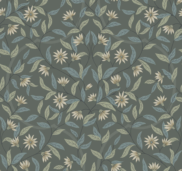 GO8256 Jasmine Charcoal Wallpaper-Grey/Beige