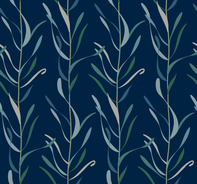 GO8324 Chloe Vine Indigo Wallpaper-Blue/Green