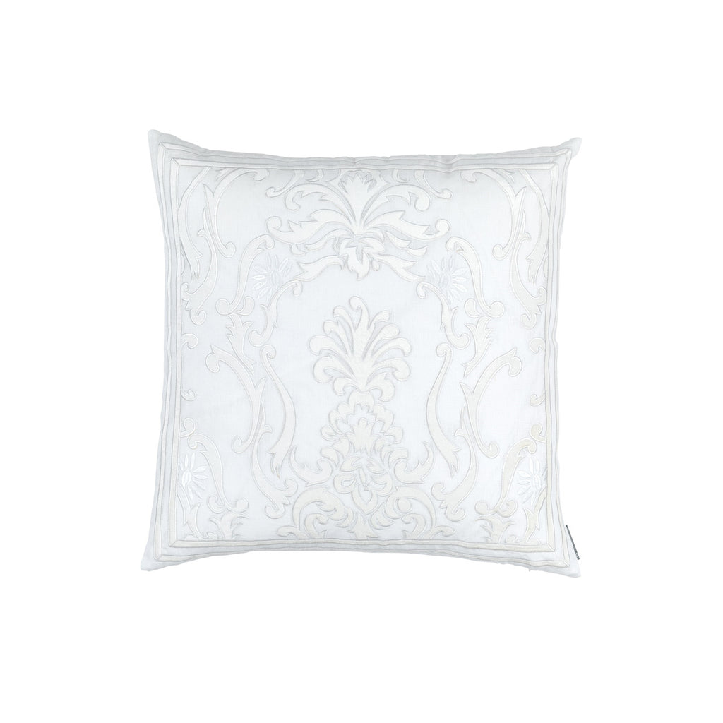 Louie Square Pillow White Linen / White Matte Velvet Applique 24X24 (Insert Included)