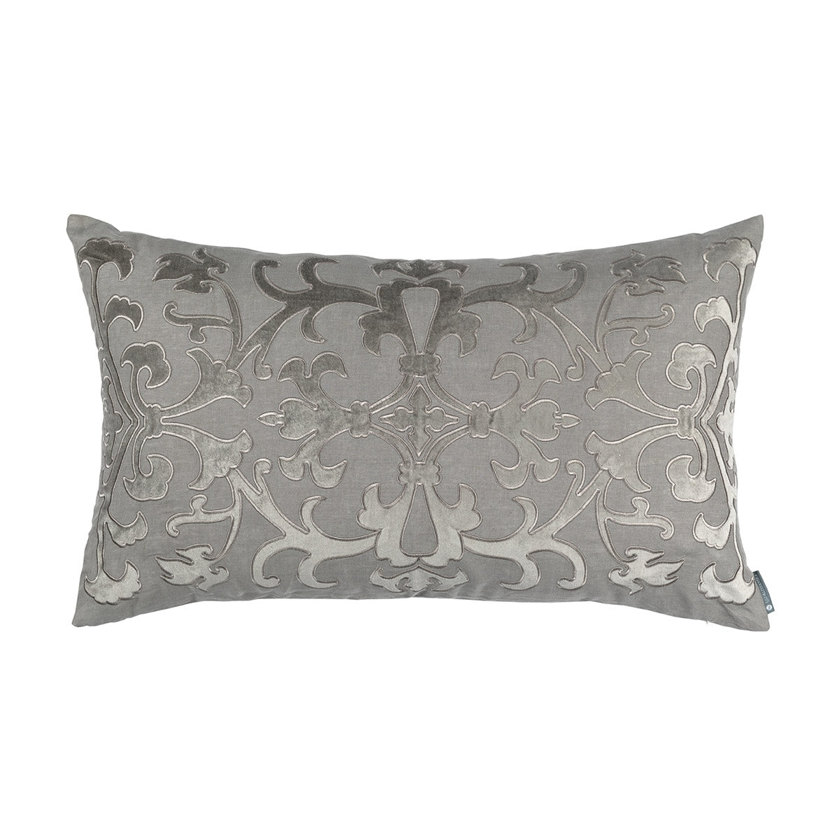 Olivia Lg Rect Pillow Lt Grey Linen / Lt Grey Matte Velvet Applique 18X30 (Insert Included)