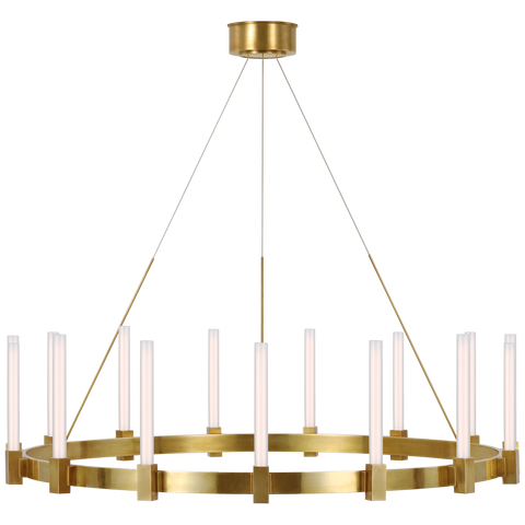 Mafra XL Chandelier in Hand-Rubbed Antique Brass with White Glass