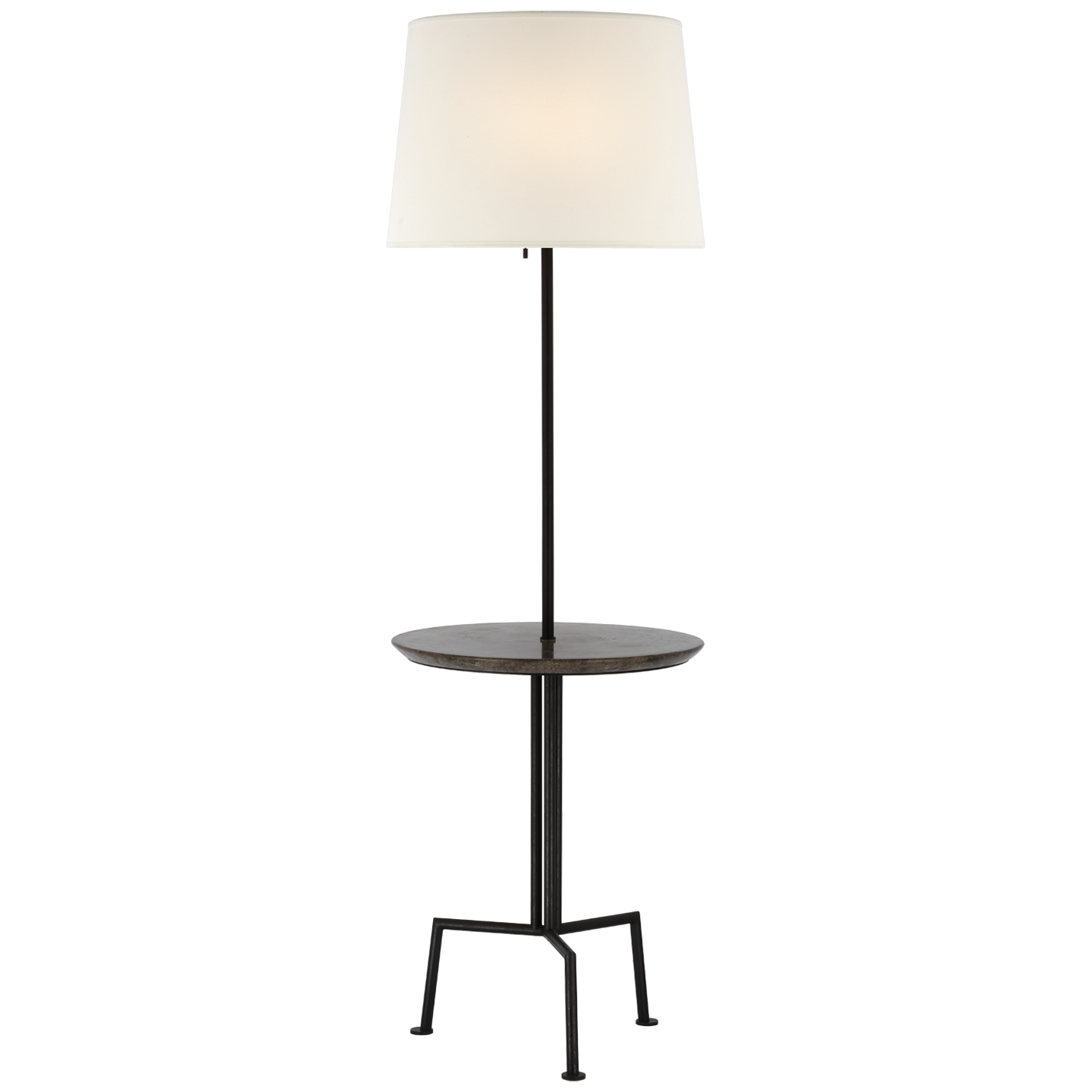 Tavlian Large Tray Table Floor Lamp in Aged Iron and Gray Marble with Linen Shade