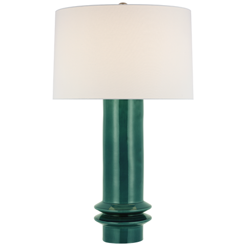 Montaigne Medium Table Lamp in Emerald Crackle with Linen Shade