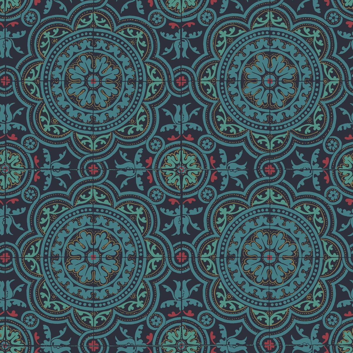 Piccadilly-Petrol/Red/Metallic Gold On Ink