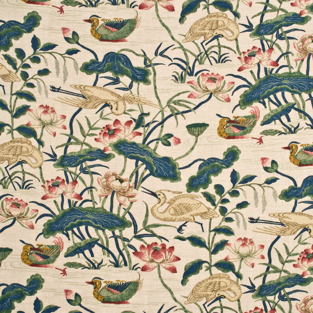 Heron &amp; Lotus Flower-Indigo/Pink