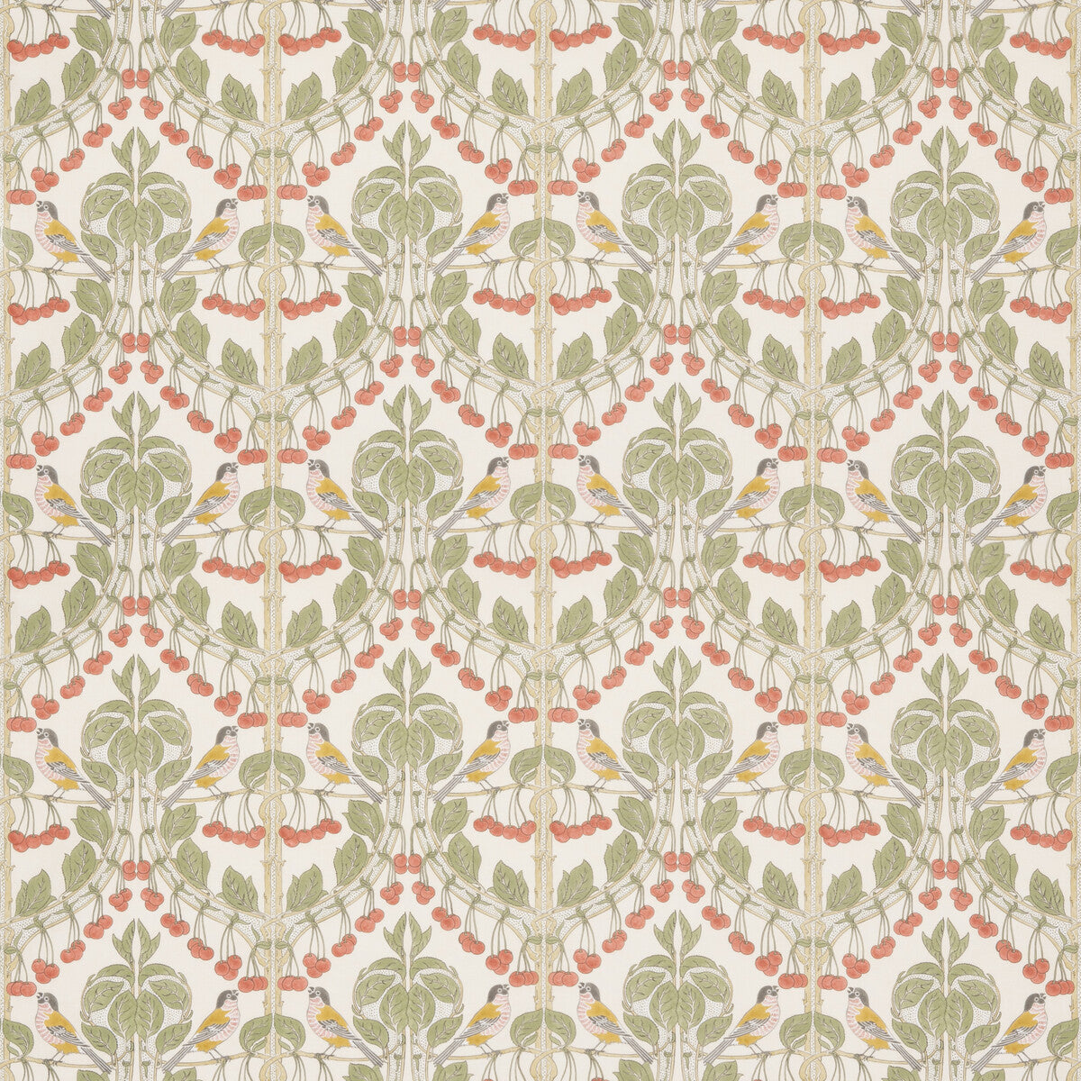 Birds &amp; Cherries Cotton-Red/Green