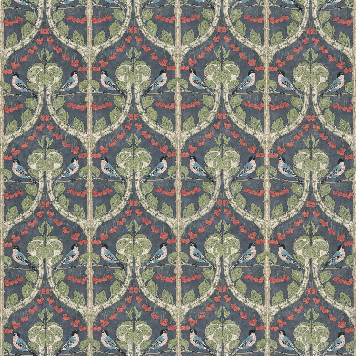 Birds &amp; Cherries Cotton-Indigo