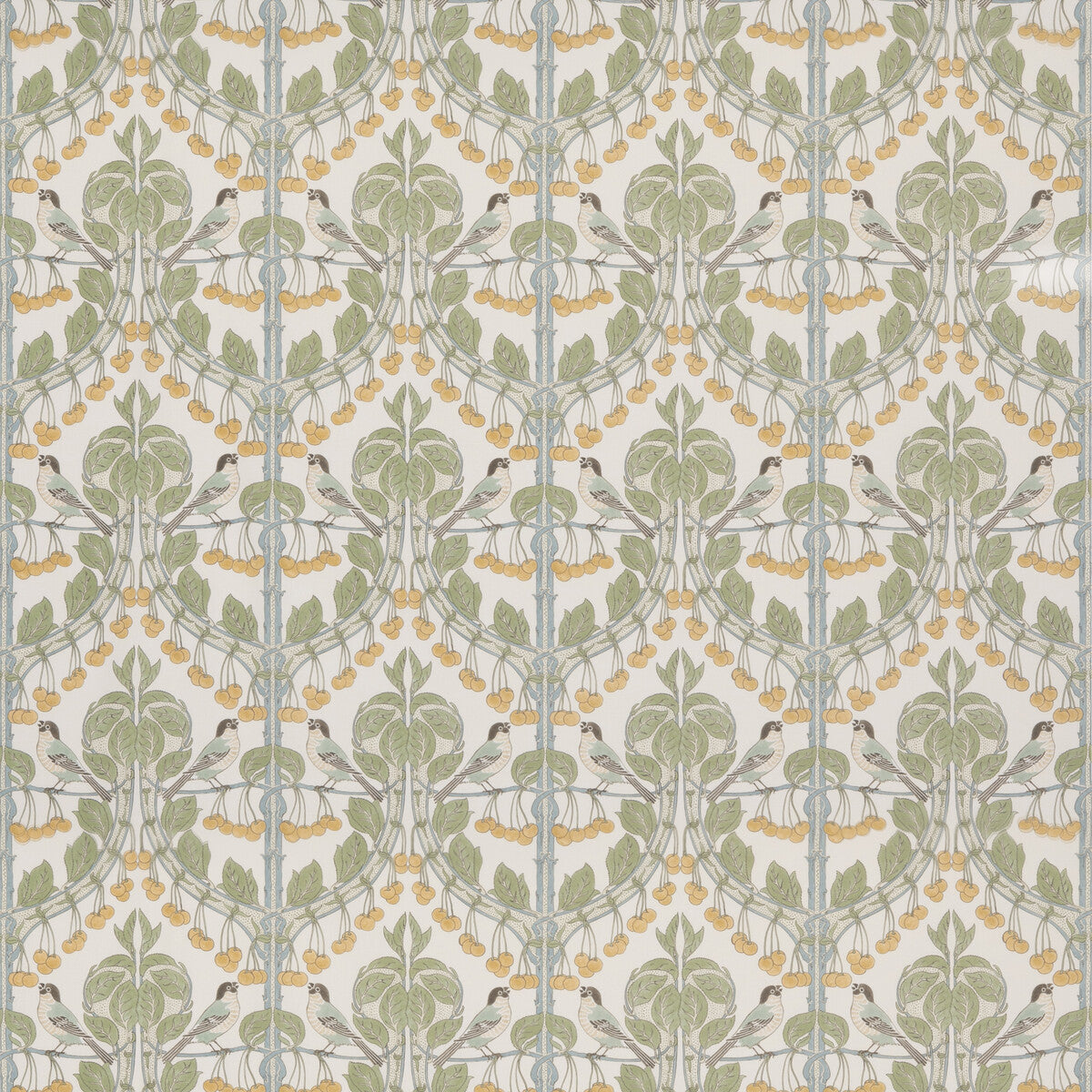 Birds &amp; Cherries Cotton-Aqua