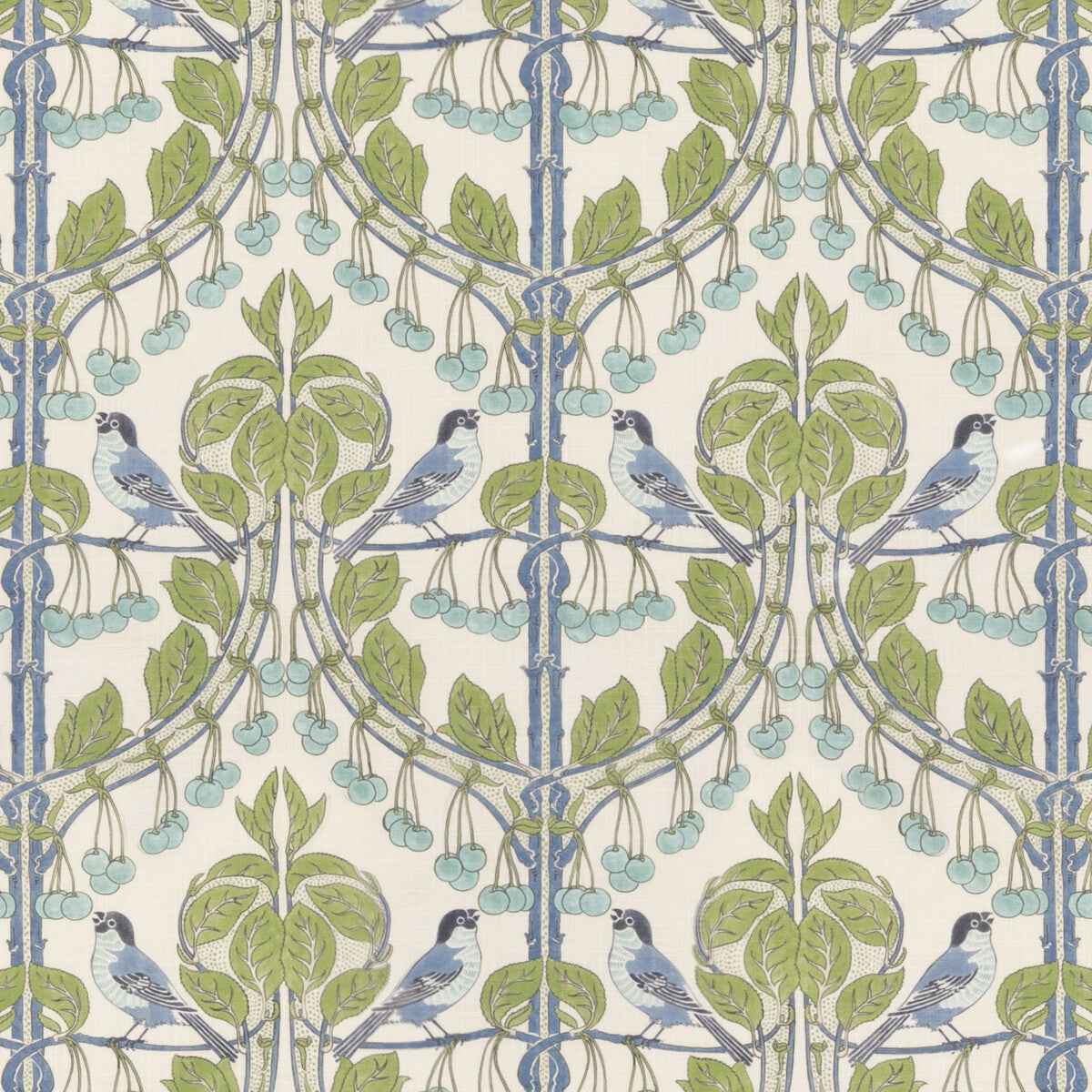 Birds &amp; Cherries-Green/Blue