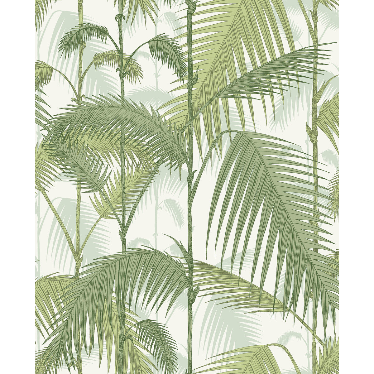 Palm Jungle Cot/Lin Print-Olv Grn On Wht