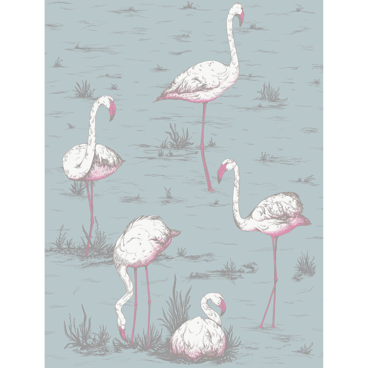 Flamingos Cot/Lin Print-Wht/Fuch On Sfoam