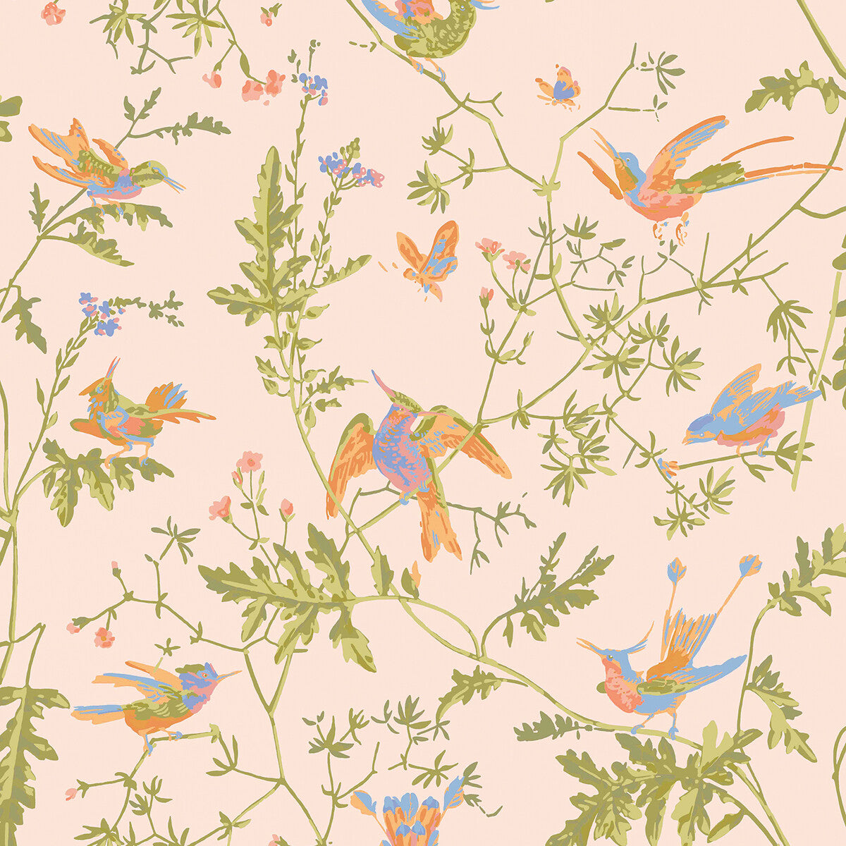 Hummingbirds Cotton Print-Orange