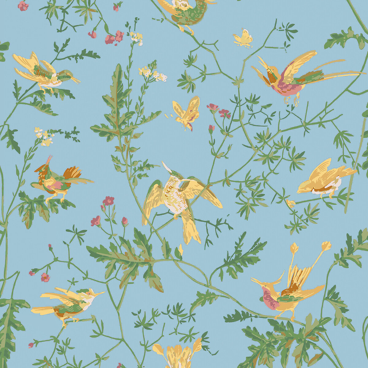 Hummingbirds Cotton Print-Yellow/Blue