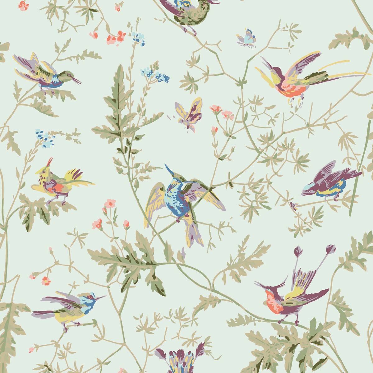 Hummingbirds Cotton Print-Duck Egg