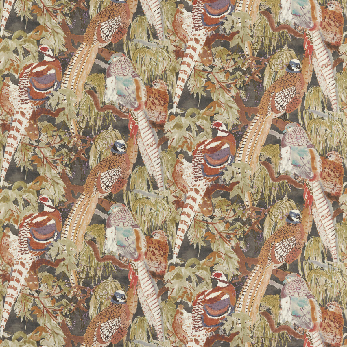 Game Birds Linen-Charcoal