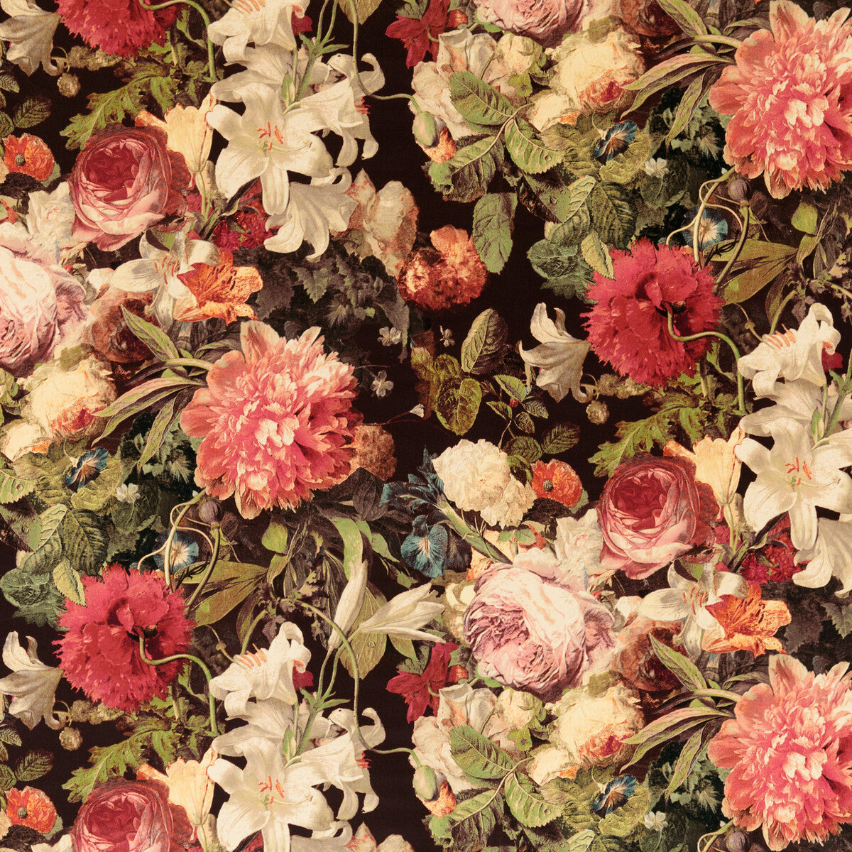 Floral Pompadour Velvet-Red/Plum