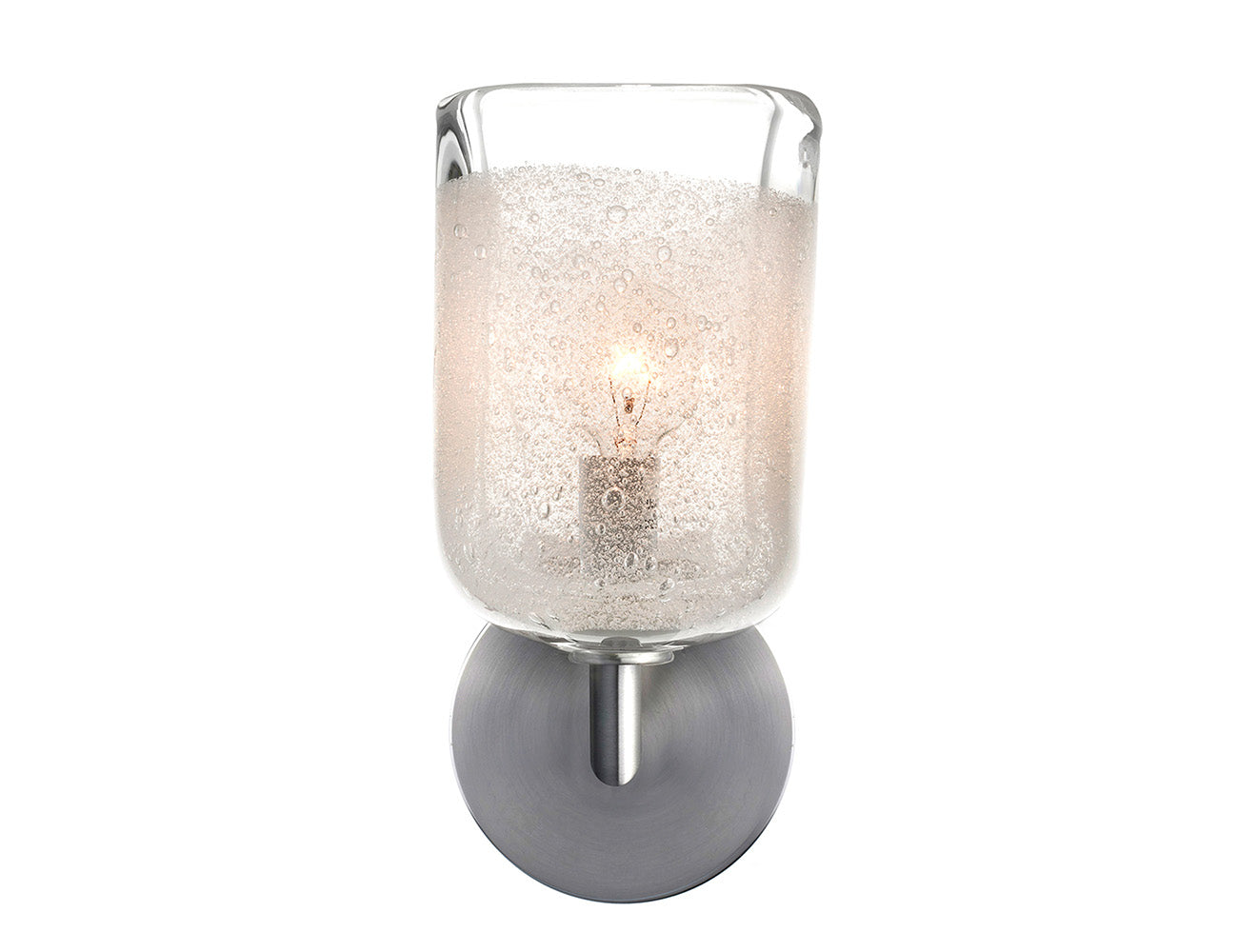 Bubble Sconce Clear Bubble Glass Satin Nickel Metal Round Canopy
