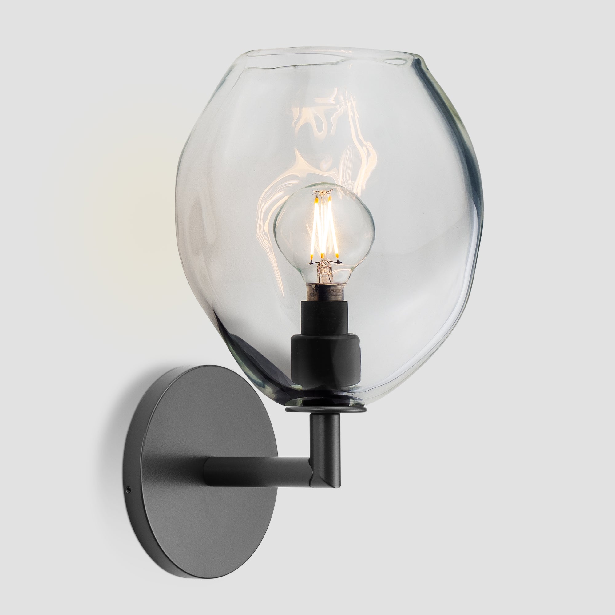 Wabi Sconce Clear Glass Black Metal Round Canopy