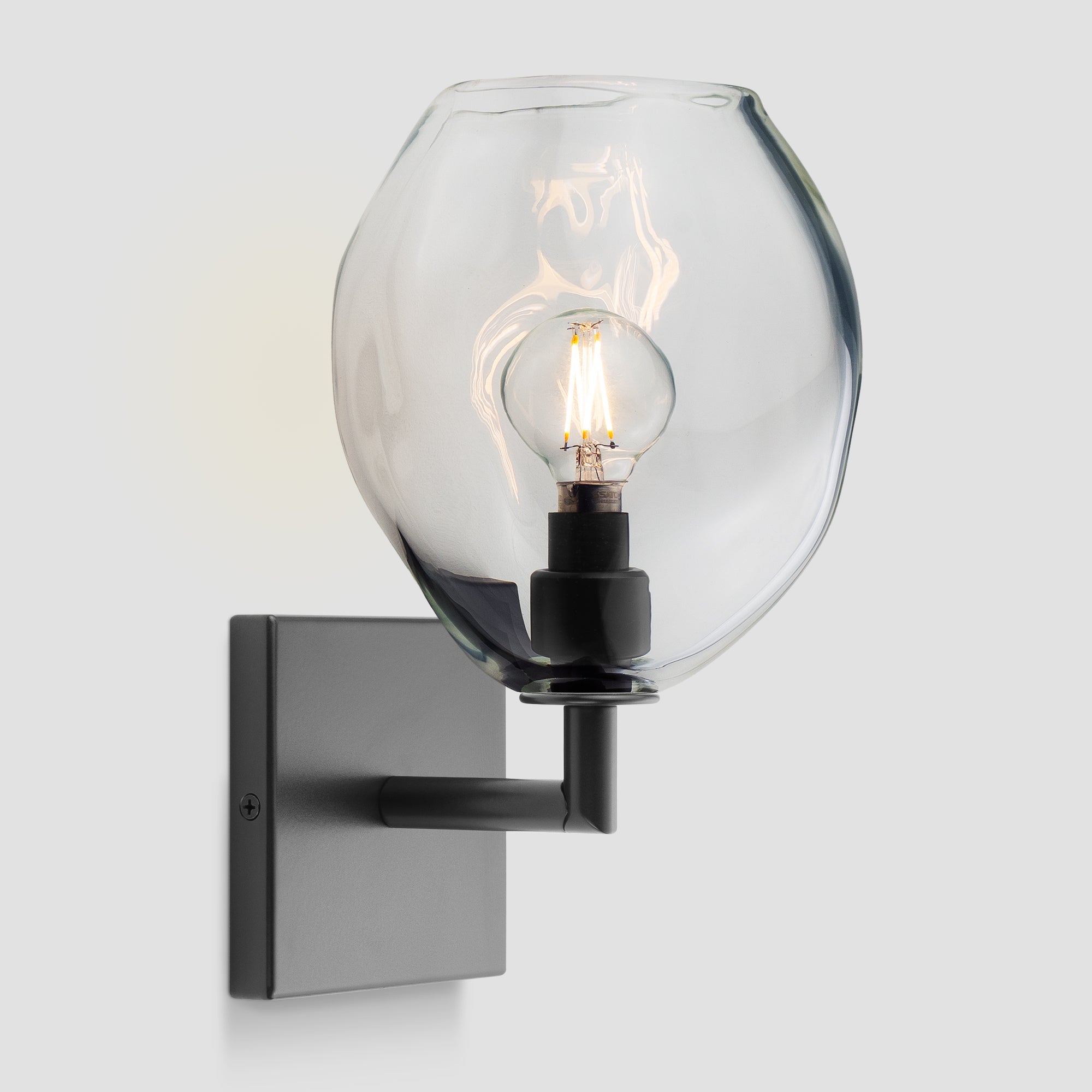 Wabi Sconce Clear Glass Black Metal Square Canopy