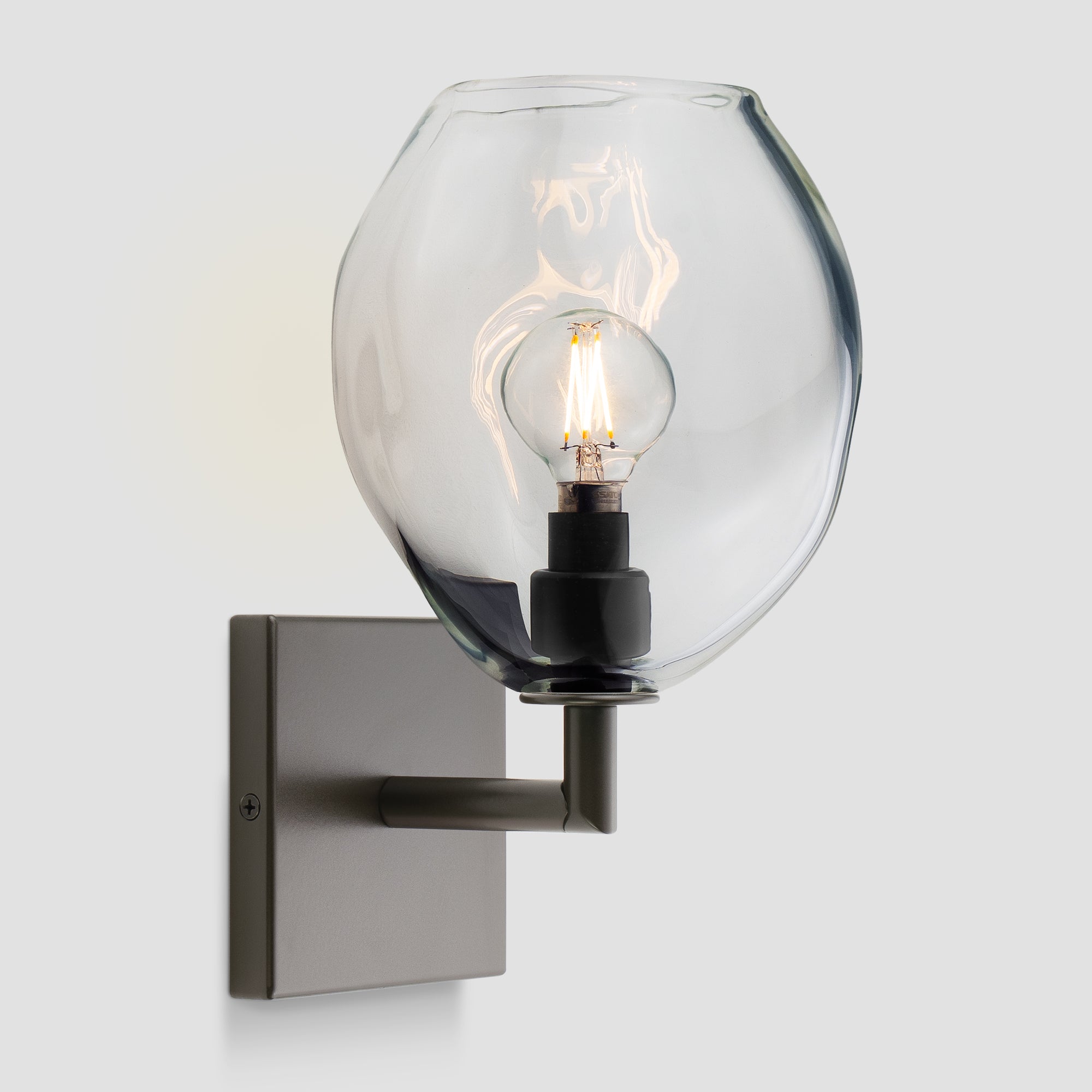Wabi Sconce Clear Glass Dark Bronze Metal Square Canopy