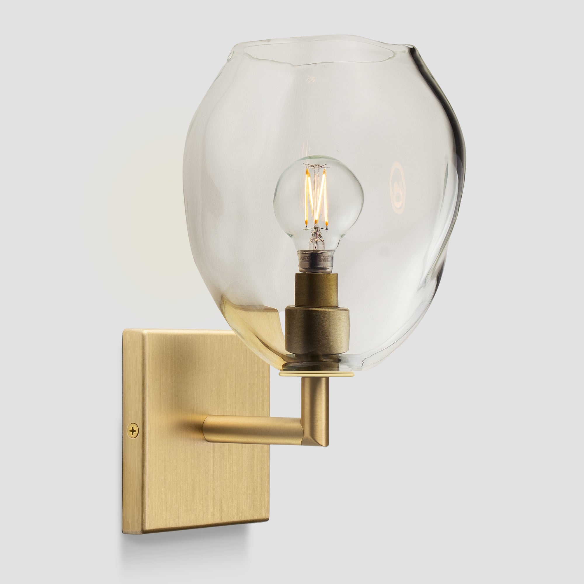 Wabi Sconce Clear Glass Brushed Brass Metal Square Canopy