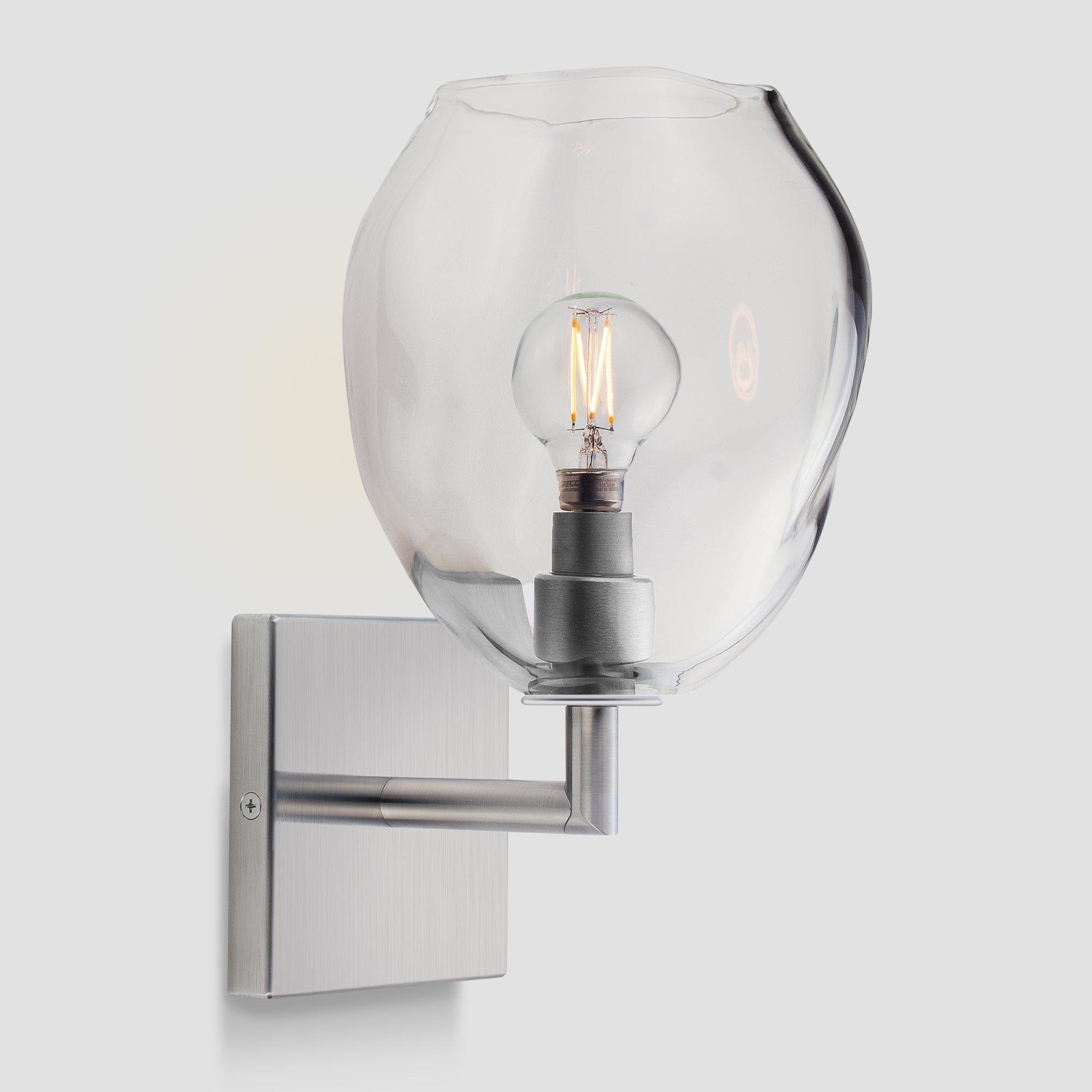 Wabi Sconce Clear Glass Satin Nickel Metal Square Canopy