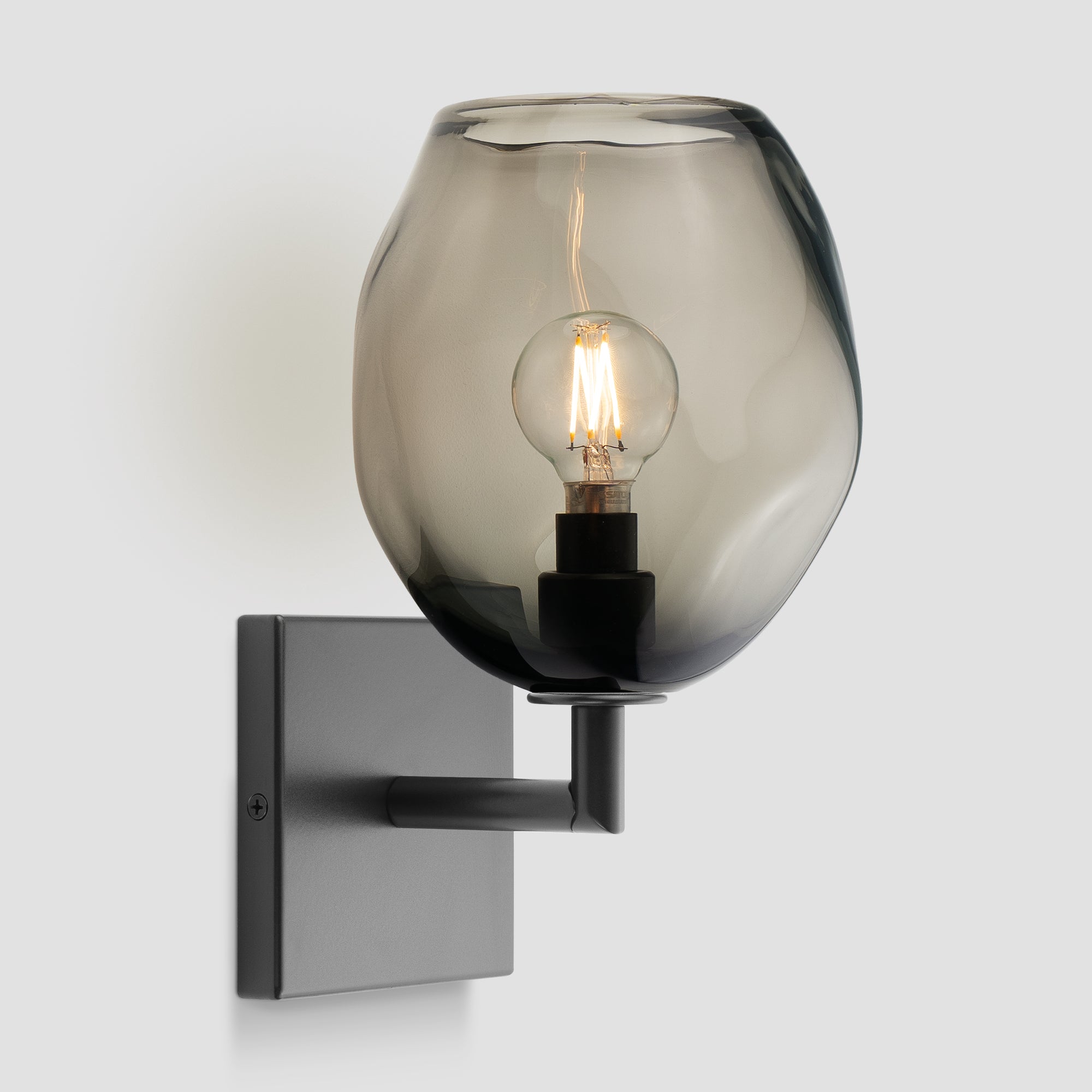 Wabi Sconce Grey Glass Black Metal Square Canopy
