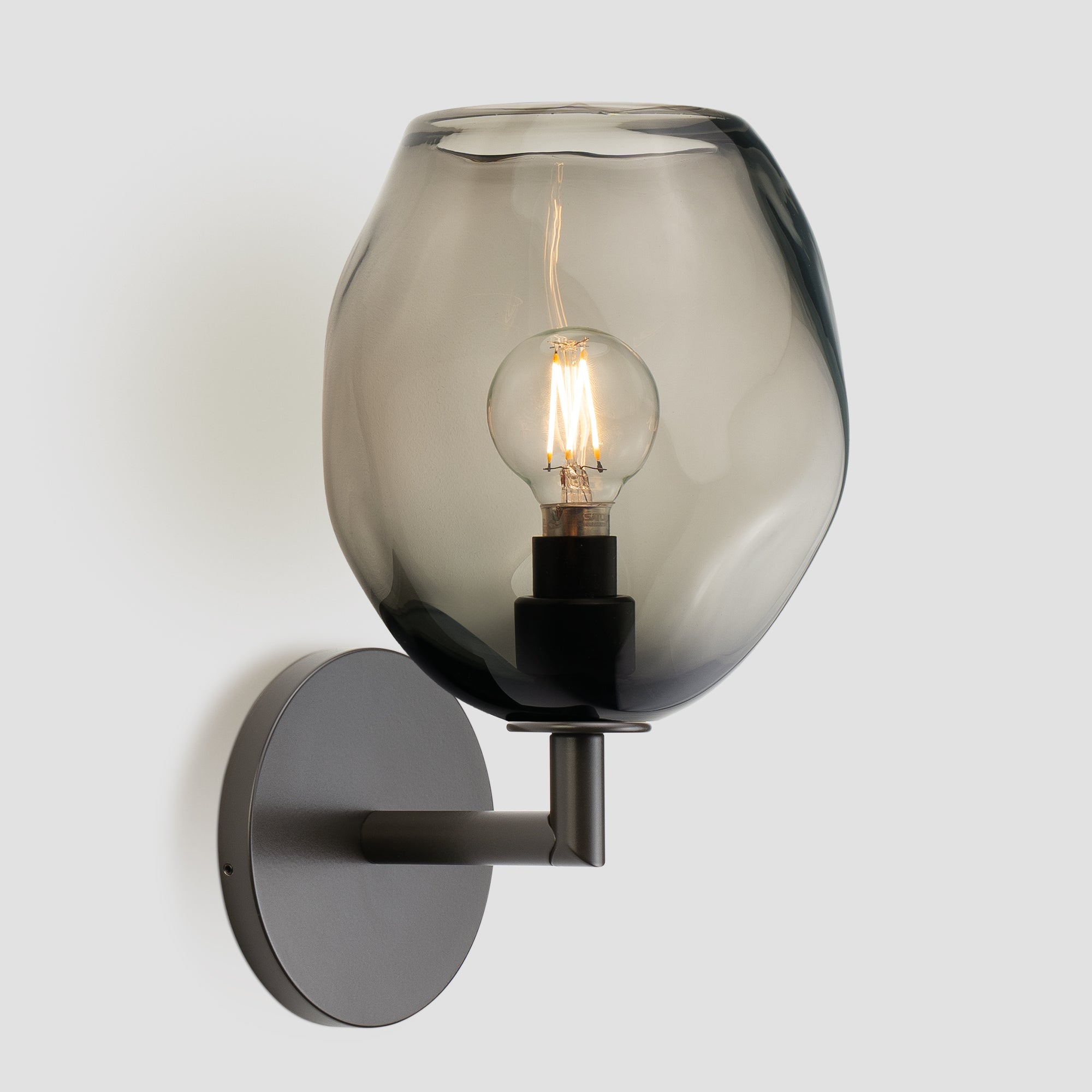 Wabi Sconce Grey Glass Dark Bronze Metal Round Canopy