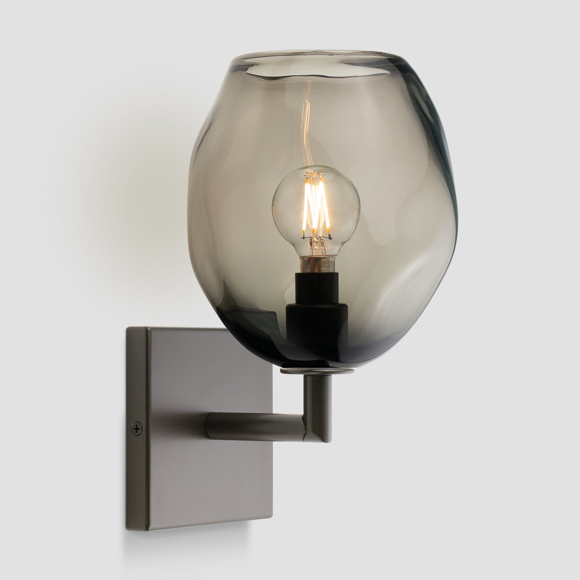 Wabi Sconce Grey Glass Dark Bronze Metal Square Canopy