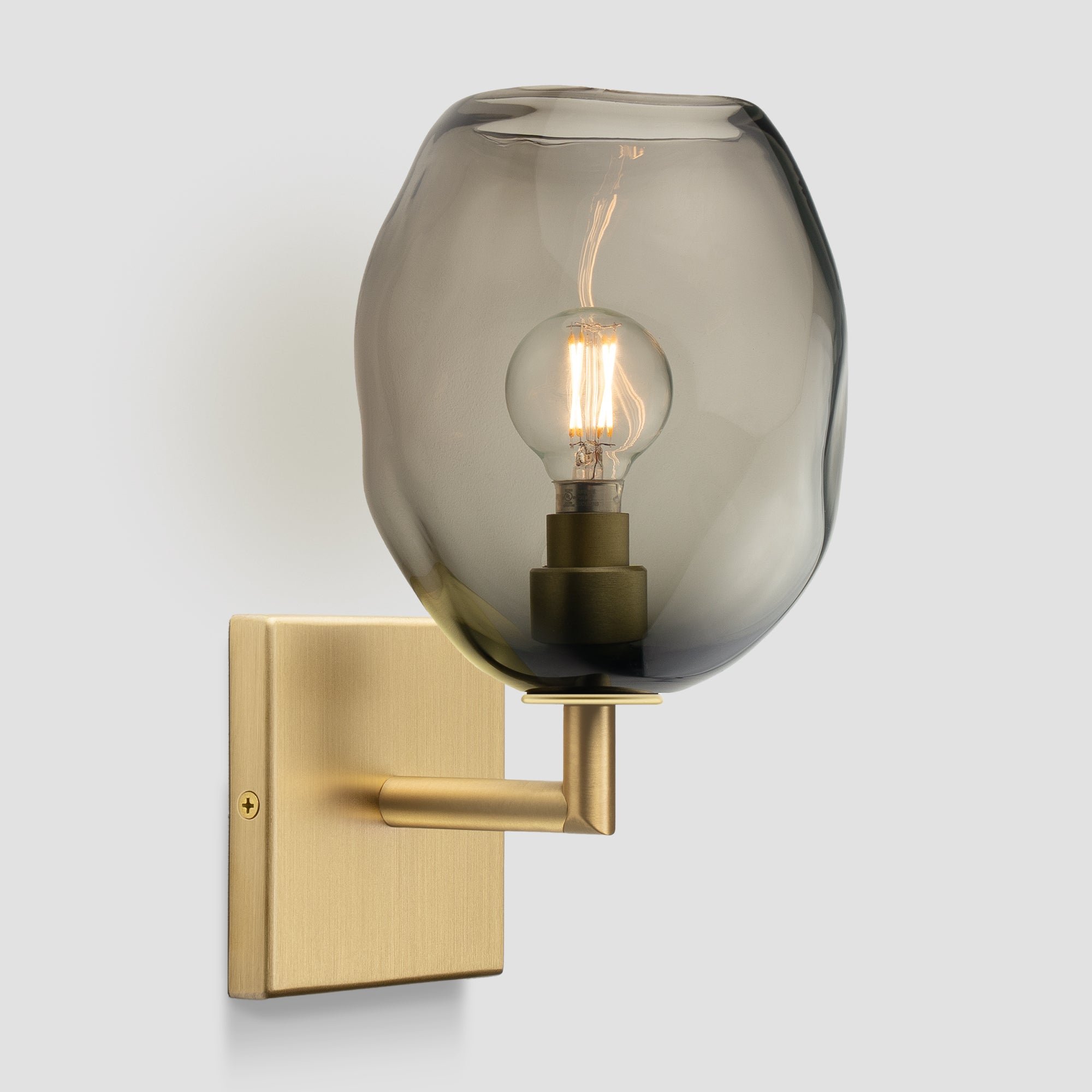 Wabi Sconce Grey Glass Brushed Brass Metal Square Canopy