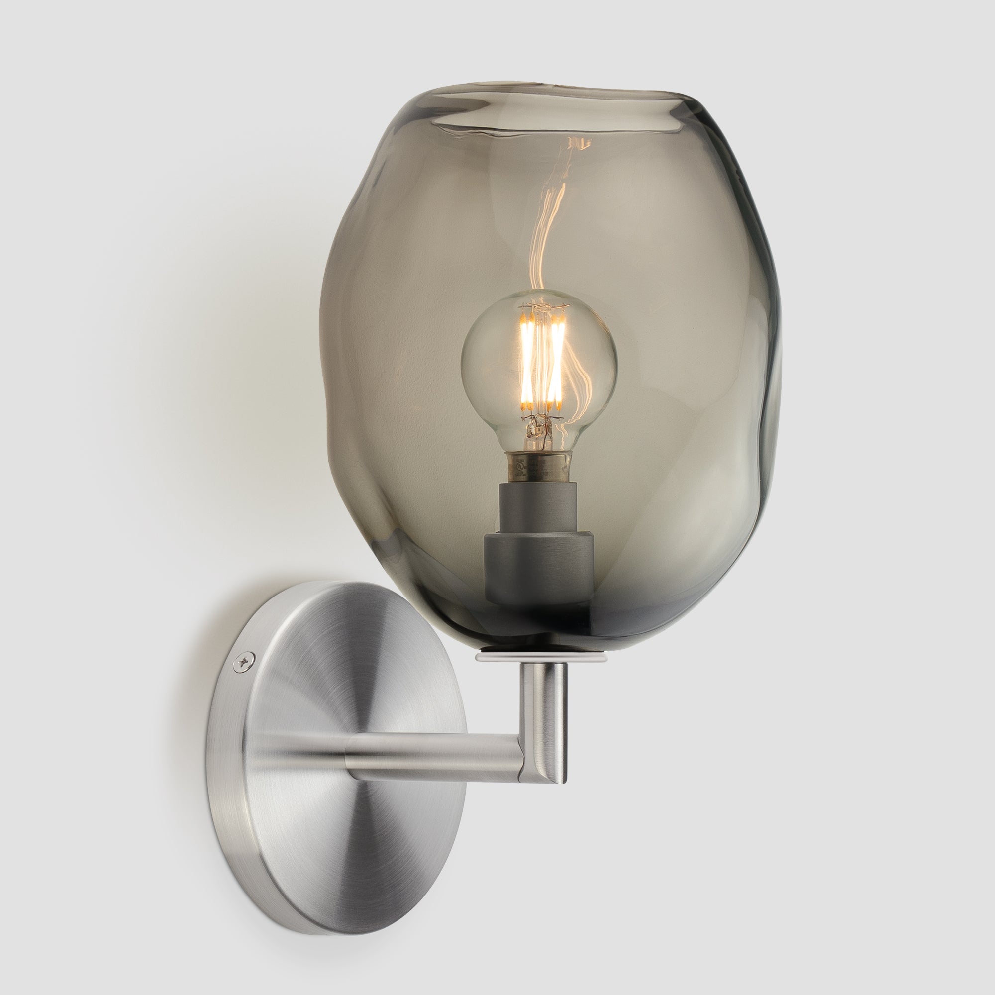 Wabi Sconce Grey Glass Satin Nickel Metal Round Canopy