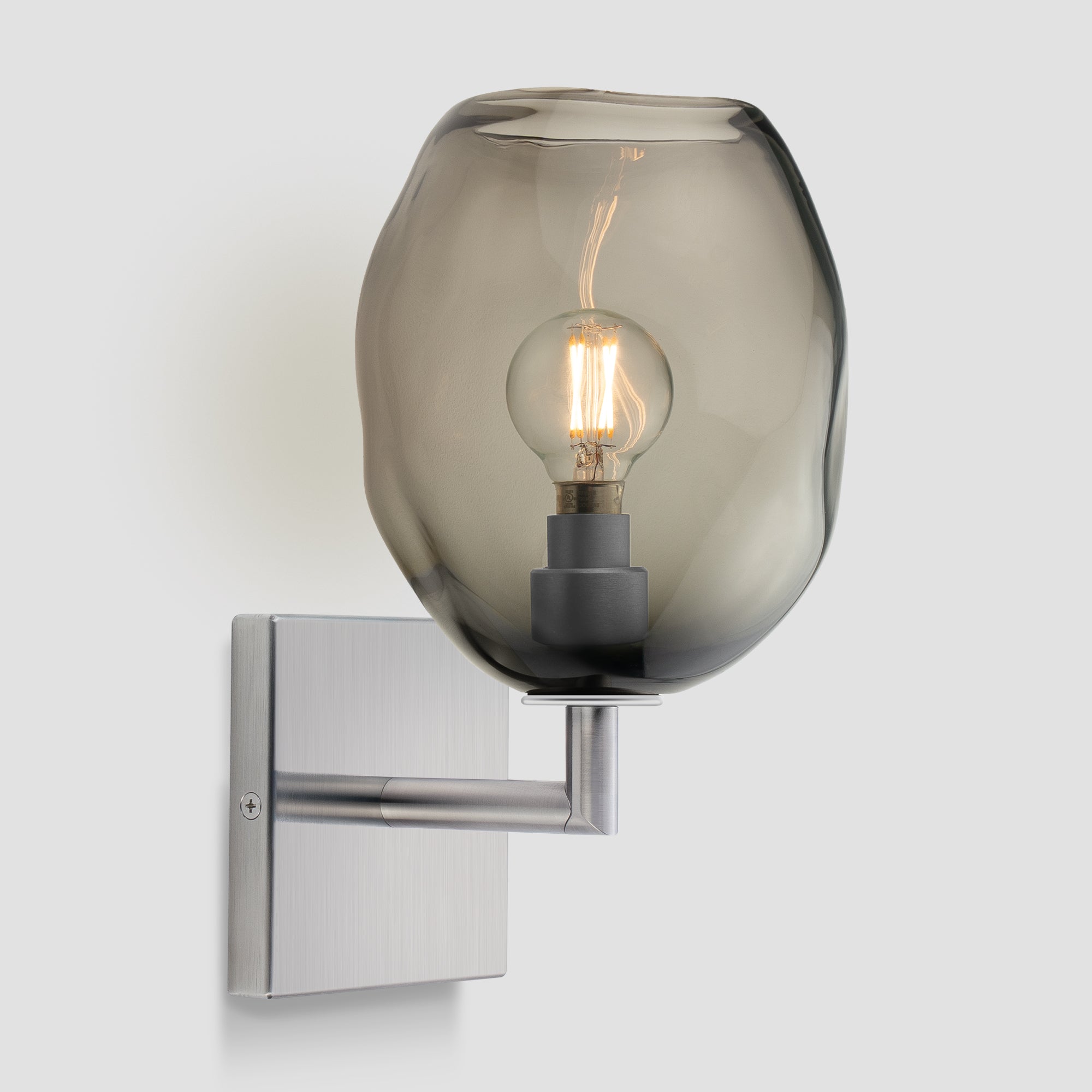 Wabi Sconce Grey Glass Satin Nickel Metal Square Canopy