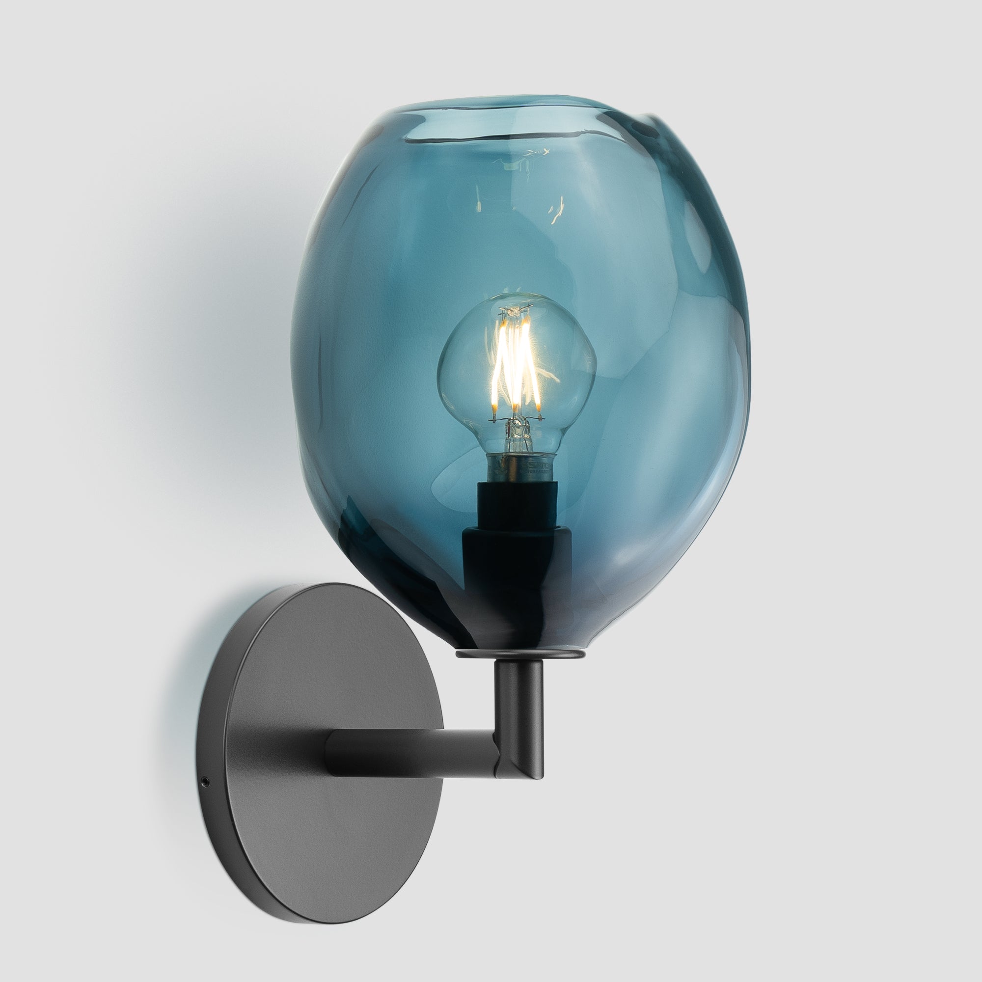 Wabi Sconce Steel Blue Glass Black Metal Round Canopy